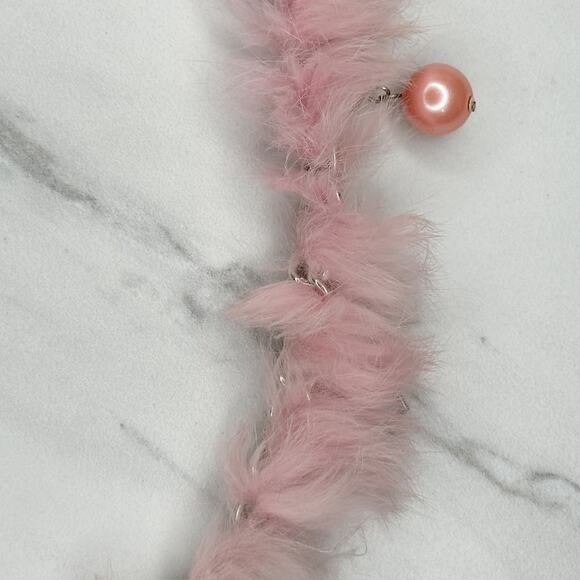 Beaded Fur Woven Silver Tone Chain Link Belt OS Y2K Festival - Picture 11 of 16